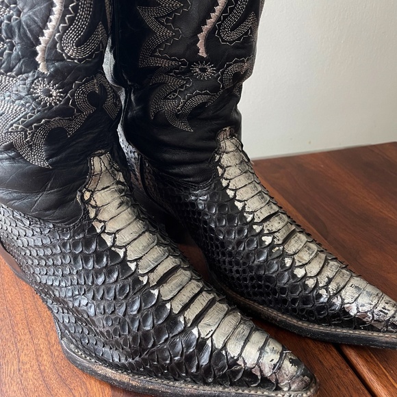 Cowboy Boots Beyonce Python Black & Silver Vintage Size 8M - Picture 2 of 9